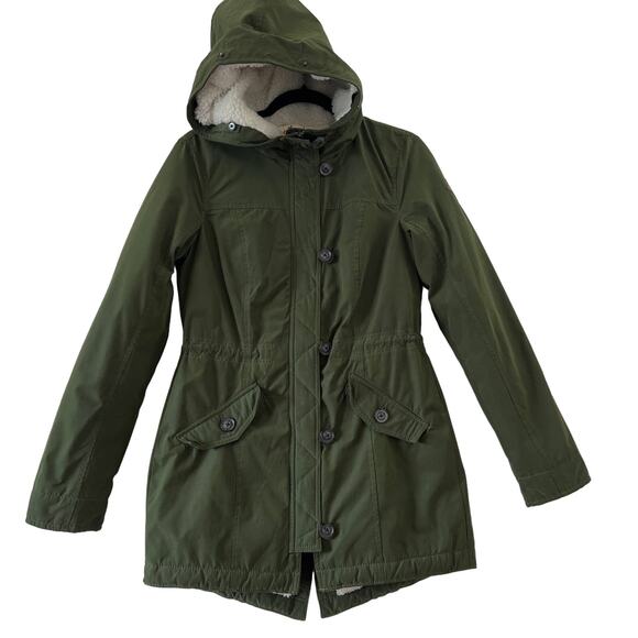 Abercrombie & Fitch Jackets & Blazers - Hollister By Abercrombie By Fitch Green Utility Sherpa Hood Parka Jacket Small